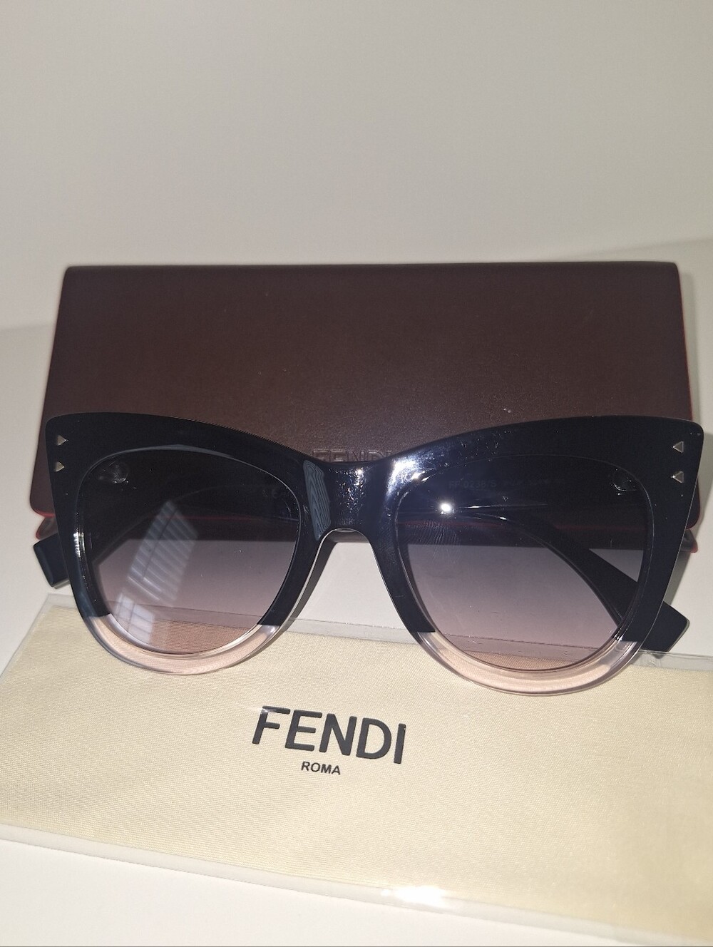 Fendi Peek-a-boo Black & Clear Cat Eye Sunglasses w/ Case & Cloth
